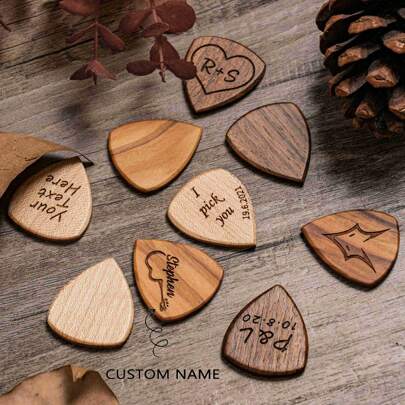 Púas de guitarra de madera personalizadas, púas de guitarra personalizadas y grabadas de manera única, coloca tu texto y logotipo, regalo para papá, novio, regalos para guitarristas