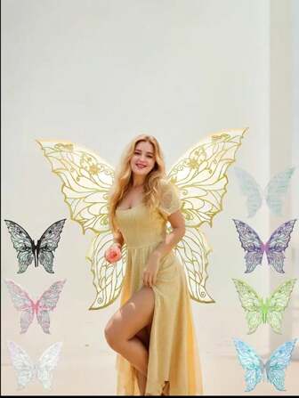 1件嘉年华派对表演镀金蝴蝶天使翅膀背部装饰节日派对角色扮演服装道具