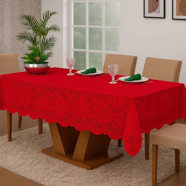 Vermelho - Toalha Mesa de Cozinha 6 Cadeiras Renda 2,30 x 1,50