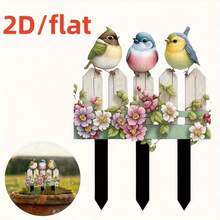 2D平面印刷波西米亚风格，三只鸟花园柱，亚克力标志，整体动物主题花园艺术，耐候耐刮户外花盆和花园展示标志