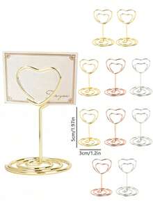 1~30 件心形桌号架、座位卡架、金属丝照片架、小桌卡架、照片照片架，适用于餐桌中心装饰、婚宴、生日周年纪念、情人节派对装饰，