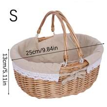 1 Stück Picknickkorb, herausnehmbares Futter, Weidenkorb Picknickkorb mit doppelten Klapphenkeln, stabiles Stofffutter, handgewebter handgemachter Picknickkorb, natürlicher handgefertigter geflochtener Korb