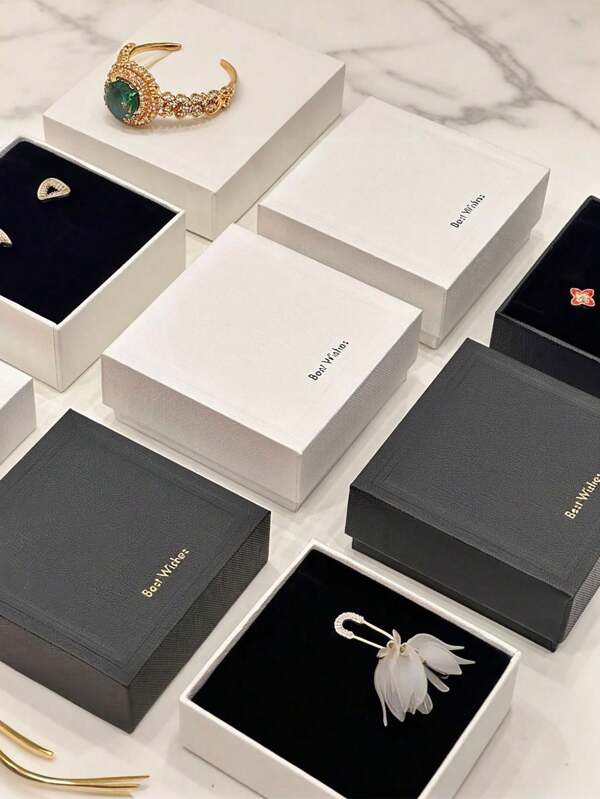 6/1pc, Embossed Letter Jewelry Gift Box, Jewelry Gift Box, Bow Decoration, Square Jewelry Gift Box, Suitable For Packaging Necklaces, Bracelets And Other Accessories Valentine's Day Ribbon Packaging Box, Packaging Box, Wedding Decoration