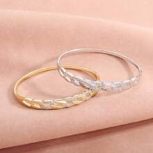 1 Luxurious Women's Copper Bracelets With Rose Design, Inlaid With Zirconia, Daily Fashionable Jewelry Accessory