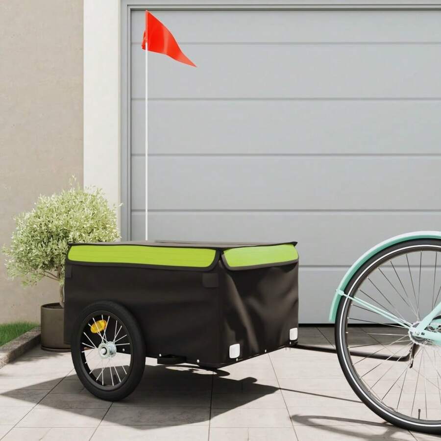 GBLY Bicycle Trailer Cargo Trailer Black And Green 45 Kg Iron - Green - View 1