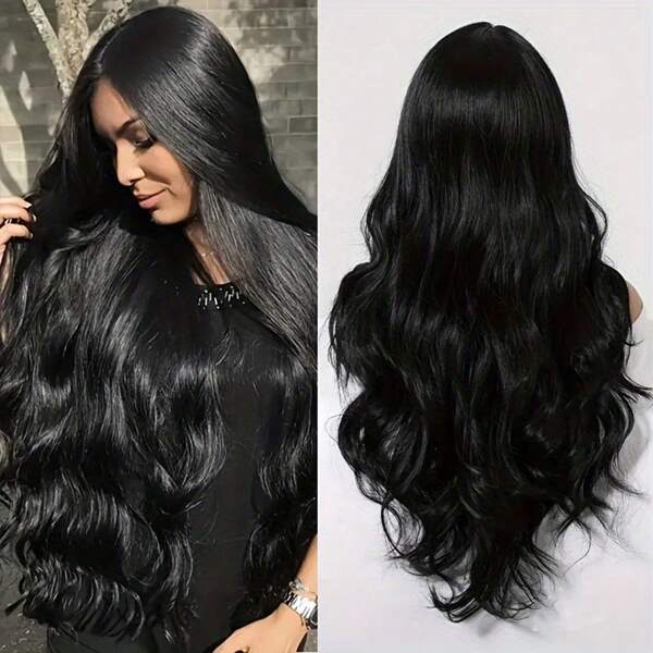 26 Inch Synthetic Long Wavy Lace Front Wig For Women Middle Part Wavy Wig For Daily Party 4*1 Lace Front Wig
