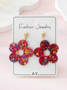 1 Pair Acrylic Colorful Flower Shaped Pendant Earrings For Women, Suitable For Party, Beach, Everyday Decoration