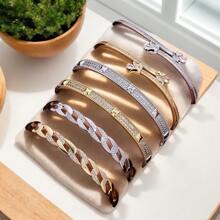 1 Luxurious Women's Copper Bracelets With Rose Design, Inlaid With Zirconia, Daily Fashionable Jewelry Accessory