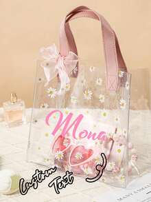 Bolsa PVC con margarita pequeña personalizada con nombre, bolso de mano PVC con lazo beige, bolsa de regalo para propuesta a la niña de las flores, bolsa de regalo con margarita personalizada con asa, regalo personalizado para la niña de las flores, bolsa de regalo transparente personalizada con cinta, bolsa de regalo transparente personalizada con nombre para la niña de las flores - Multicolor - Ver 3