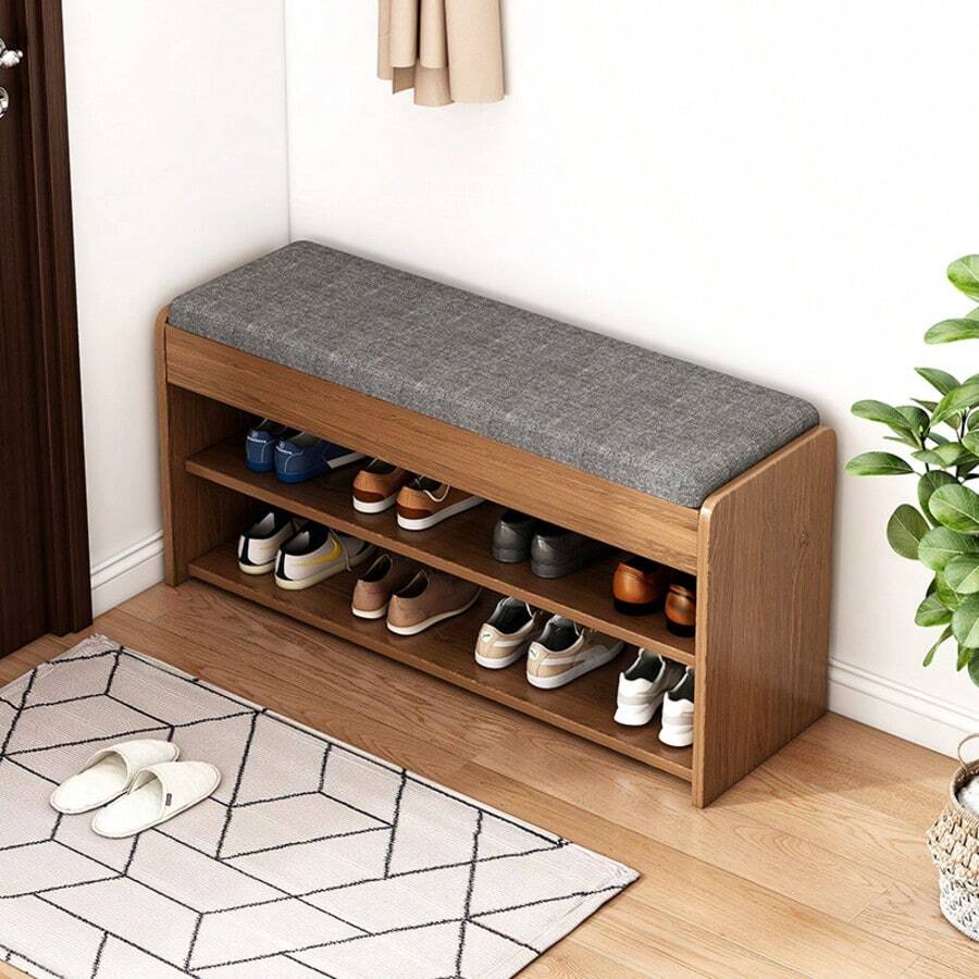 Étagère à chaussures en bois avec coussin pour l'entrée de la maison, organisateur de rangement de chaussures intérieur anti-poussière avec zone d'assise, nouveau style