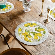 1 pieza Mantel individual de lino con borlas, tapete de escritorio con estampado de limón, mantel con borlas blancas redondas y rectangulares, tapete para mesa de café y comedor, decoración para el hogar