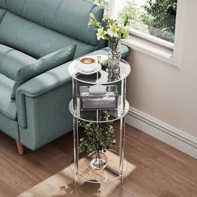透明圆形亚克力边桌，2/3/4 层现代小型茶几床头柜，简约设计，适合客厅、卧室和浴室