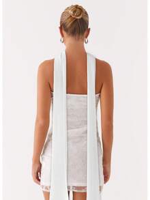 Womens Sequin Beaded Mini Dress With Scarf Y2k Strapless Sparkle Short Dresses Summer Club Party Glitter Dress - 白色 - 查看 3