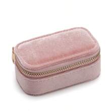 1pc Customized Velvet Jewelry Box With Gold Foil Printing, Elegant Bridesmaid/Birthday/Mother's Day/Valentine's Day Gift, Rectangular Design With Zipper Closure, Jewelry Storage Box