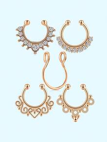 5 件鼻环假鼻穿孔鼻夹鼻中隔，假鼻环假穿孔饰品非穿孔鼻中隔环女士男士朋克风格嘻哈时尚装饰，日常佩戴 - 彩色 - 查看 5