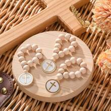 Baptism Mini Wooden Rosary Favors For Guest, First Communion Favors, Christening Guest Keepsake, Cross Charm Favors, Catholic Favors With Organza Bags
