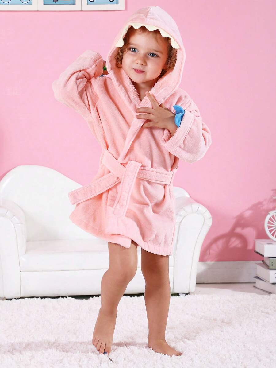 MICHLEY Kids Green Dinosaur Hooded Bathrobe, Soft & Comfortable, Suitable For Bathing, Swimming Pool