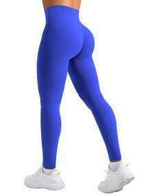YEOREO Leggings For Women Hidden Scrunch High Waisted Yoga Pants V Cross Tummy Control Craze Compression Workout - 彩藍 - 查看 4