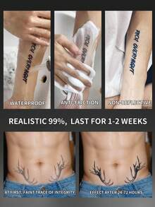 1Pc Antler Temporary Tattoos Semi Permanent Tattoo Waterproof Sweatproof Last For 1-2 Weeks Realistic Herbal Juice Anti-Friction Non-Reflective Faux Black Fake Tattoos For Woman And Men Tattoo Stickers For Arm, Chest, Leg, Abdomen, Waist, Finger, Neck, Spine, Modernist Body Art - Black - View 3