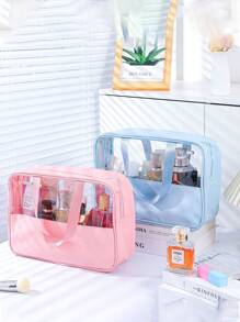3pcs/Set Large Capacity Cosmetic Bag PVC Waterproof Makeup Bag Transparent Travel Organizer Bag Makeup Brush Bag Cosmetic Bag Perfume Storage Box, Essential For Summer Holiday Travel, Beach Bag, Handbag, Suitable For Skincare, Makeup, Bathroom Storage, Lipstick, Makeup Pencils, Shampoo, Toothbrush, Curling Brush, Etc.