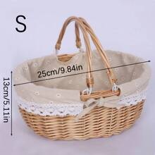 1 Stück Picknickkorb, herausnehmbares Futter, Weidenkorb Picknickkorb mit doppelten Klapphenkeln, stabiles Stofffutter, handgewebter handgemachter Picknickkorb, natürlicher handgefertigter geflochtener Korb