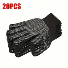 10/20pcs Unisex Anti-Slip Polyester Knitted Gloves | Breathable & Durable, Suitable For Cycling, Driving, Barbecuing | Machine Washable | Black Texture Grip Design | Outdoor Activities & Biking, Nylon Viscose Gloves Anti-Slip Durable Gardening Driving Labor Protection Thin Viscose Gloves