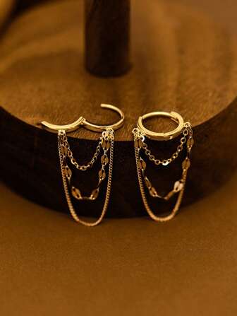 1 Pair Delicate Stainless Steel Chain Hoop Earrings For Women Girls Fashionable Daily Jewelry Gift For Her