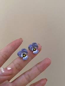 1 Pair Glazed Floral Stud Earrings For Women, Random Patterns - Multicolor - View 3