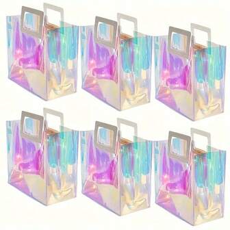 Transparent Rainbow-Colored Gift/Party/Event Tote Bag, Waterproof PVC Reusable Handbag, Universal Packaging Bag For Gifts, Festivals, Parties