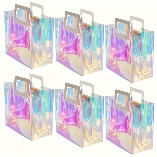 Sacola transparente para presentes/festas/eventos com cores do arco-íris, bolsa reutilizável de PVC à prova d'água, bolsa de embalagem universal para presentes, festivais e festas