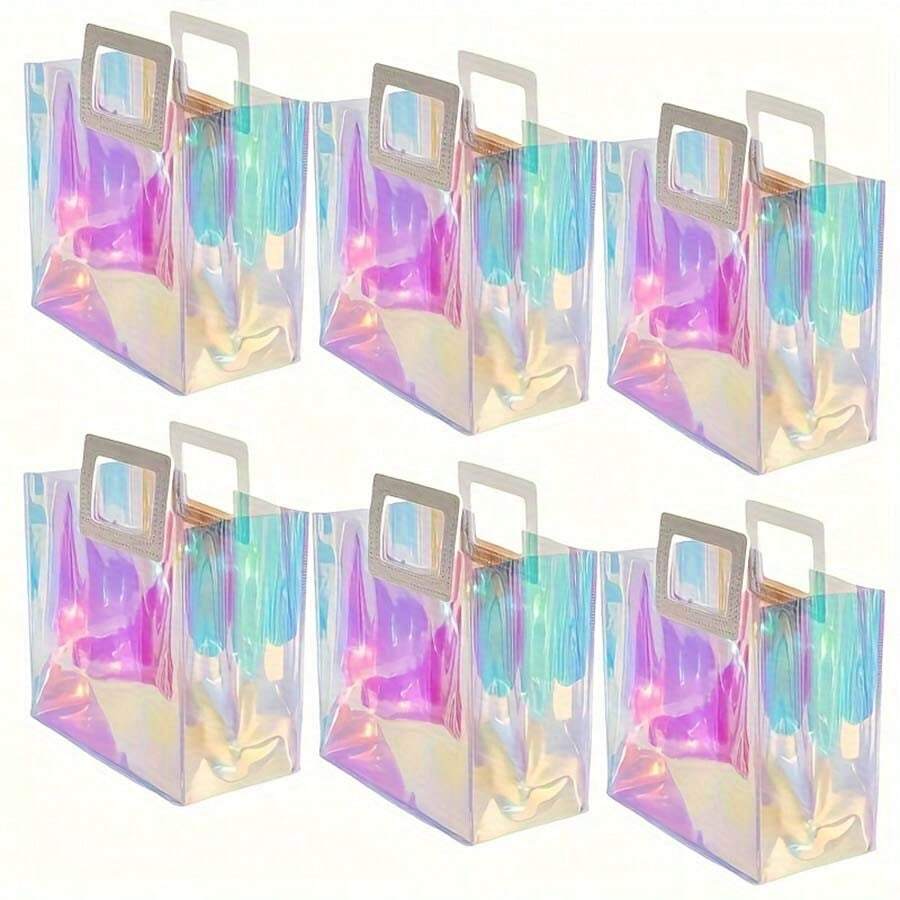 Bolsa de tote transparente de colores del arcoíris para regalos/fiestas/eventos, bolso reutilizable de PVC impermeable, bolsa de empaque universal para regalos, festivales y fiestas