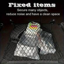 Universal Cargo Storage Net With Elastic Net And ABS Hooks, 27.5x27.5 To 41.3x41.3 Inches, Black Durable Polyester Storage Solution, Camper To Prevent Items From Falling, Flexible And Easy To Install, Universal Car Models, Trunk Accessories