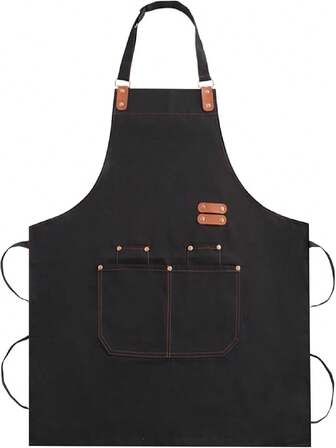 1 件可调节围兜围裙，带 2 个口袋，加厚防水烹饪厨房围裙，适合男女厨师