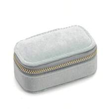 1pc Customized Velvet Jewelry Box With Gold Foil Printing, Elegant Bridesmaid/Birthday/Mother's Day/Valentine's Day Gift, Rectangular Design With Zipper Closure, Jewelry Storage Box