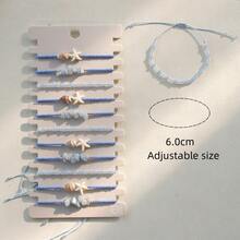12pcs/Set Bohemian Style Ocean Blue Beaded Shell & Natural Stone Adjustable Bracelet Set, Suitable For Women Holiday & Party - Blue - View 5