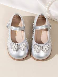 Girls Princess Flat Shoes With Soft Sole & Bowknot, For Spring And Autumn - Silver - View 1