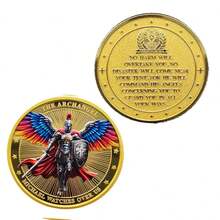 1pc Winged Knight Warrior Challenge Coin, Gilded Memorial Coin, Tree Of Life Genesis Commemorative Coin, Ancient Egyptian Pharaoh Color Metal Memorial Coin (Anubis, Scales, Hunting Dog), YES NO Judgment Coin, Antique Armor Commemorative Coin, Metal Badge Collectibles - Multicolor - View 3