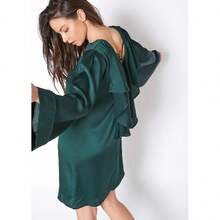 Vestido túnica de satén con espalda cruzada - Verde - Ver 5