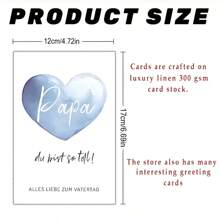 1pc Heartfelt Father's Day Greeting Card With Envelope – Blue Watercolor Heart Design, German Edition For Dad, Stepfather, Or Adoptive Father, 12cm X 17cm, Perfect For Celebrating Father-Youngsters Bond, Fathers Day Gift