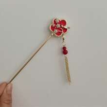 1pc Vintage Red Hanfu Hair Clip, Elegant Brides Hair Ornament Fan Shape Hair Stick For Traditional Chinese Dress Bun Extension Hair Bun Hair Pin Hair Bun Maker