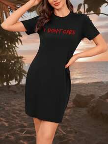 Women's Dress, Add Text, Choose Your Favorite Color And Font, Design Your Own Exclusive Printed Dress, Women's Top, Bodycon Sports - Black - View 4