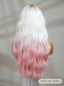 Pink Ombre Long Curly Synthetic Wigs 26inch For Women Heat Resistant Natural Middle Part For Party Costume Daily Wear Colorful Wigs Music Festival HOTSALES - Ombre - View 5