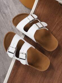 Cute Buckle Soft Cork Sole Slippers, Unisex Beach Sandals, Wide And Plus Size Outdoor Shoes