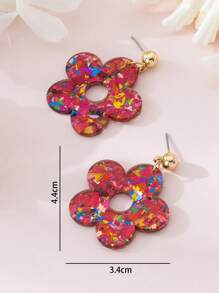 1 Pair Acrylic Colorful Flower Shaped Pendant Earrings For Women, Suitable For Party, Beach, Everyday Decoration