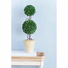 D7x22H TwoTiered Faux Boxwood Sphere Topiary In Cream Pot - Green + Plastic1 - View 2