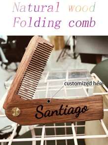1pc Natural Wood Folding Comb, Portable Anti-Static Hair Comb, Personalized Name Engraved Beard Comb, Best Gift Choice