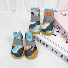 4pcs/Set Pet Blue Camouflage Shoes, Summer Breathable Mesh Non-Slip Durable Dog Sandals Suitable For Small Dogs - Blue - View 2
