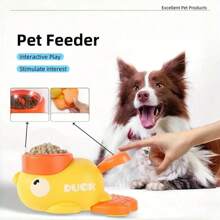 1 pieza Juguete dispensador de alimento en forma de pato interactivo - Dispensador de presión manual para perros pequeños, medianos y grandes, juguete rompecabezas de plástico resistente con pico y patas naranjas, diseño sin batería