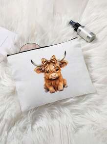 Bolsa tote estampada com tema de vaca das Terras Altas, leve uma bolsa de maquiagem com a mesma cor, portátil, reutilizável, leve, bolsa de mão, bolsa de ombro de linho, bolsa de armazenamento, porta-moedas, bolsa de mão, bolsa de viagem essencial, bolsa de grande capacidade, sacola de compras estampada, adequada para escola, universidade, trabalho, negócios, deslocamento diário, atividades ao ar livre, viagens, feriados, presentes para professores, família, amigos, presente de Dia das Mães, compra obrigatória em 6 de junho