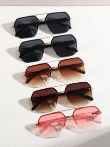 1 Pair Men's Metal Half-Frame Fashion Glasses, Dual-Beam Square Aviator Style For Summer Beach Vacation,Outdoor,Travel